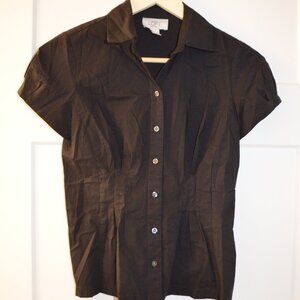 Ann Taylor Loft Womens XSP S/S Button Up, Black